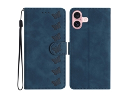 Capa Em Couro Pu Com Suporte Para Apple Iphone 16 Plus - Cor Azul