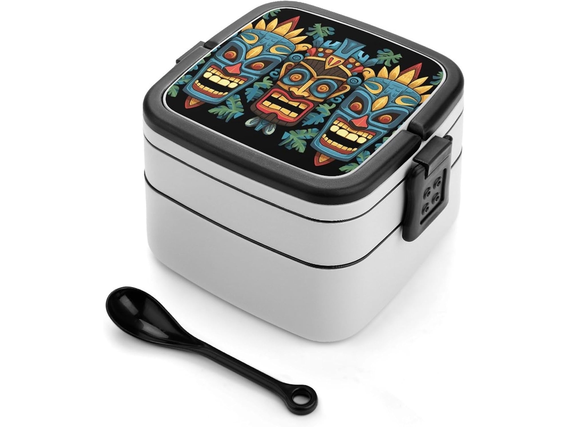 Marmita Bento Lancheira De Camada Dupla Com Colher E Alça, À Prova De Vazamentos, Tudo Em Um, Colorida Com Estampa De