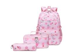 Mochila De Estudante Impermeável Com Estampa De Grande Capacidade, Mochila De Três Peças Rosa