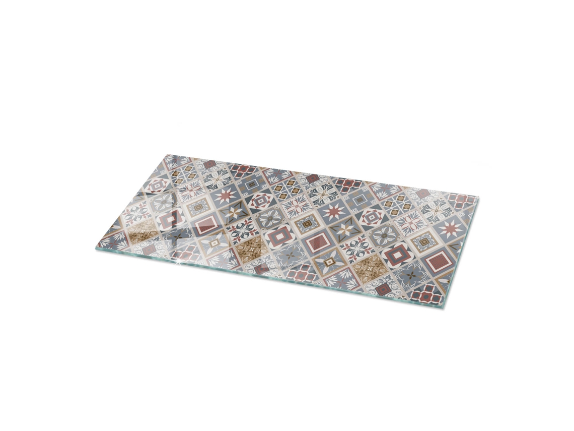 Tampo De Vidro Retangular Espelharte (125x50 Cm - Padrão De Mosaico Com Ornamentos - Cinza)