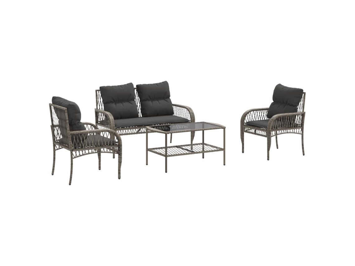 Conjunto de 4 Sofás de Jardim com Almofadões Vime Pe Cinzento MAISON EXCLUSIVE (4 pcs)