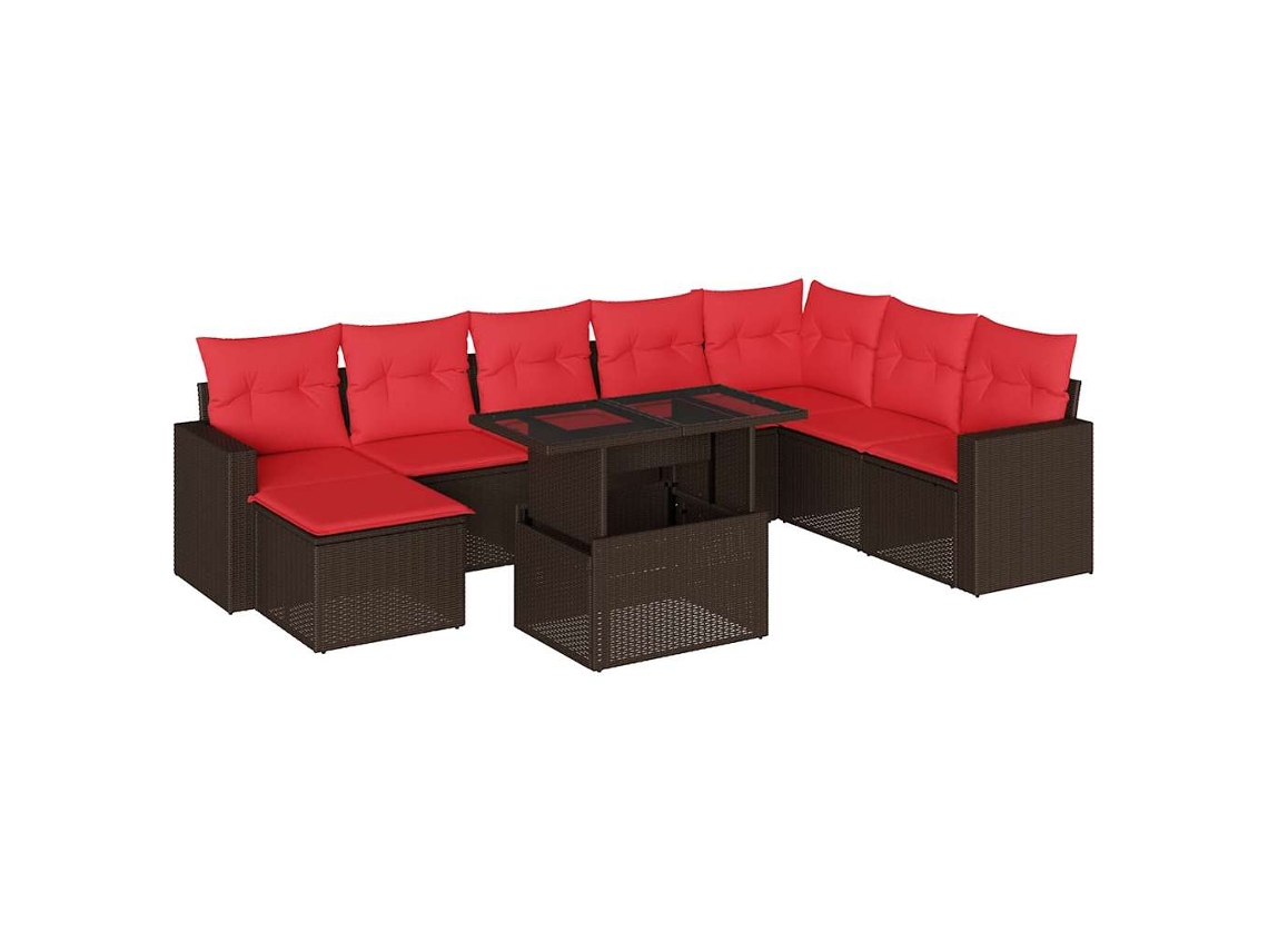 Conjunto de Sofá de Jardim com 9 Peças e Almofadas em Rattan Sintético Marrom MAISON EXCLUSIVE