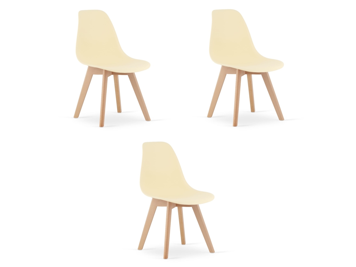 Cadeira De Jantar Conjunto De 3 Peças Kito Assento Creme, Assento Ergonômico, Encosto