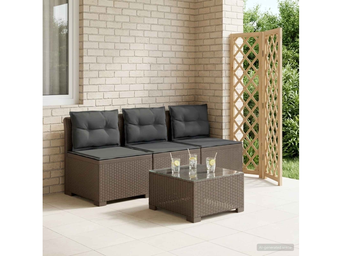 Vidaxl Sofá De Jardim 3 Lugares Com Almofadas Visual Rattan Pp