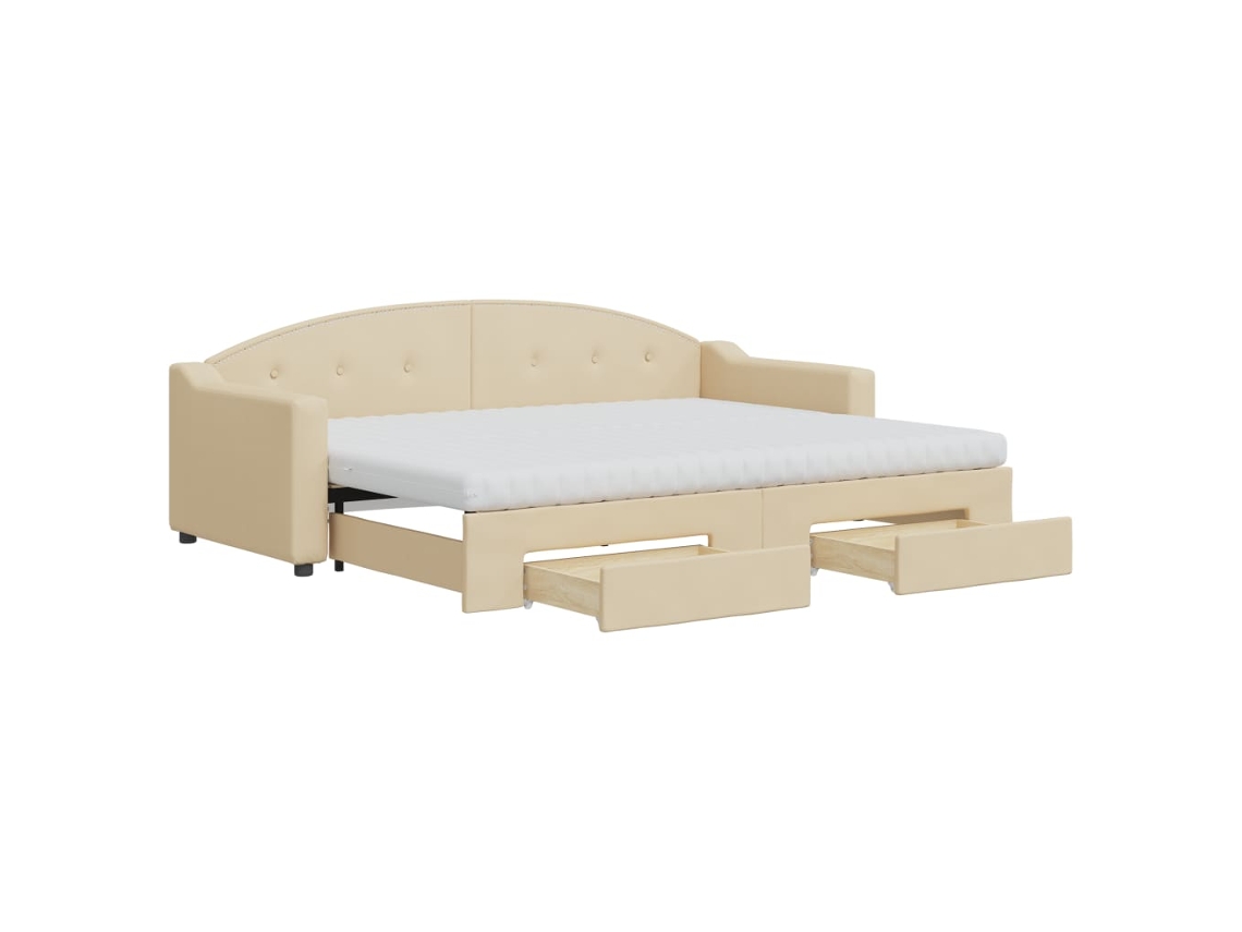 Sofá cama com Gavetão e Gavetas 80x200 Cm Tecido Cor Creme MAISON EXCLUSIVE