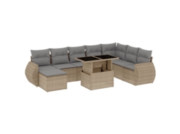 Conjunto de 9 Sofás para Jardim com Almofadões Vime Pe Bege MAISON EXCLUSIVE (90x200 cm)