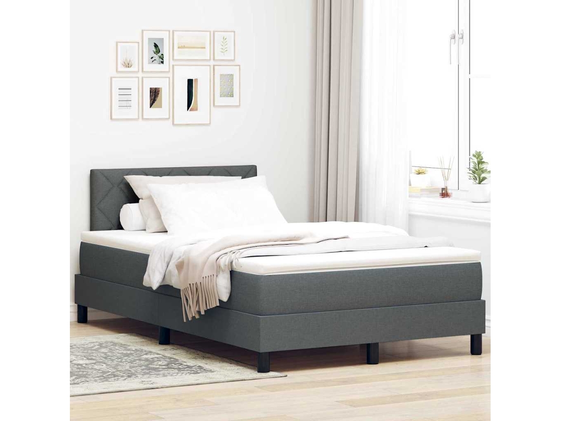 Vidaxl Cama Box com Cabeceira Manual Cinza Escuro 120 X 190 Cm Tecido