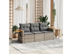 Vidaxl 3 Pcs Conjunto Sofás De Jardim C/ Almofadões Vime Pe Cinzento
