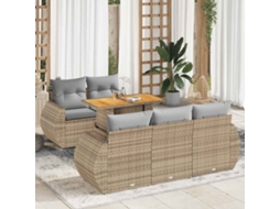Vidaxl 6 Pcs Conjunto De Sofás P/ Jardim Com Almofadões Vime Pe Bege