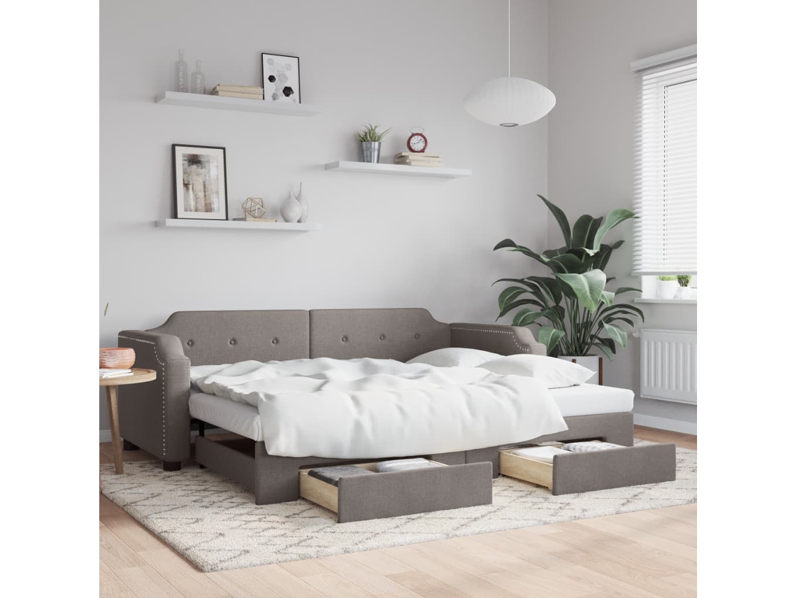 Vidaxl Sofá-cama C/ Gavetão/gavetas 100x200cm Tecido Cinza-acastanhado