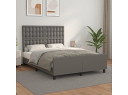 Vidaxl Estrutura Cama C/ Cabeceira 140x190cm Couro Artificial Cinzento