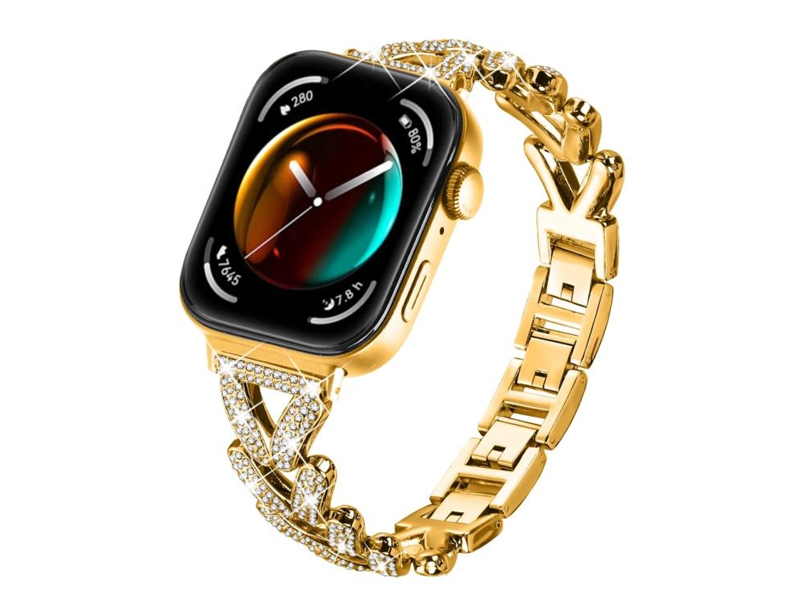 Bracelete Para Huawei Watch Fit 4 / Fit 4 Pro / Fit 3 - Metal - Diamante - Pequena Torção (20mm) Dourada