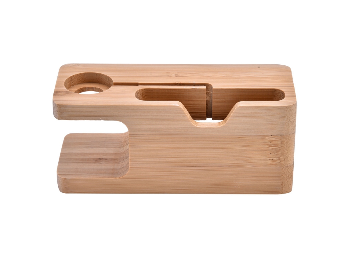 Suporte de Carregamento em Bambu e Madeira para iPhone e Apple Watch