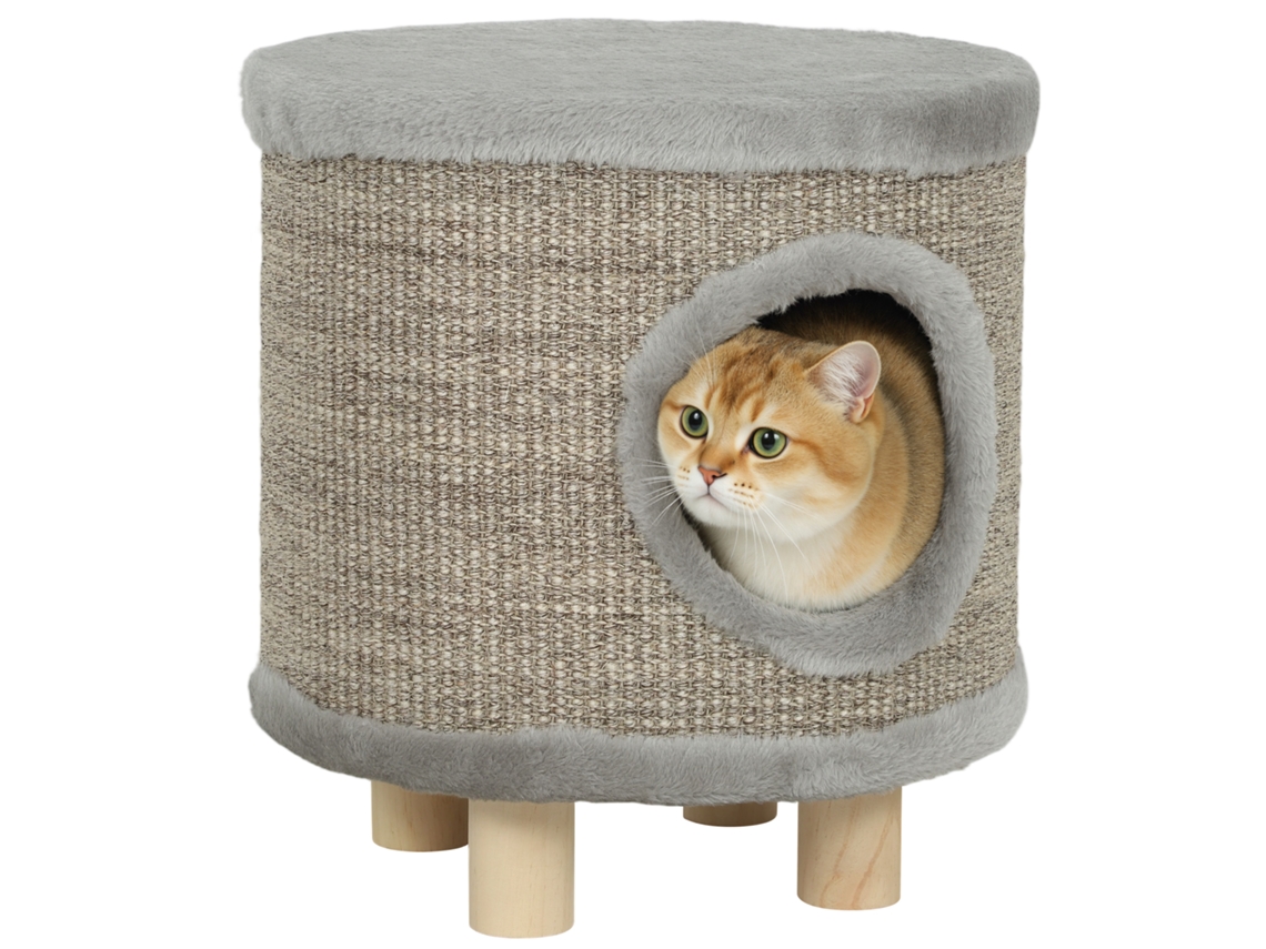 Casa Para Gatos 3 Em 1 Com Arranhador E Brinquedo Cinza