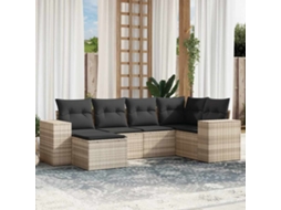 Vidaxl 6 Pcs Conj. Sofás Jardim Com Almofadões Vime Pe Cinzento-claro