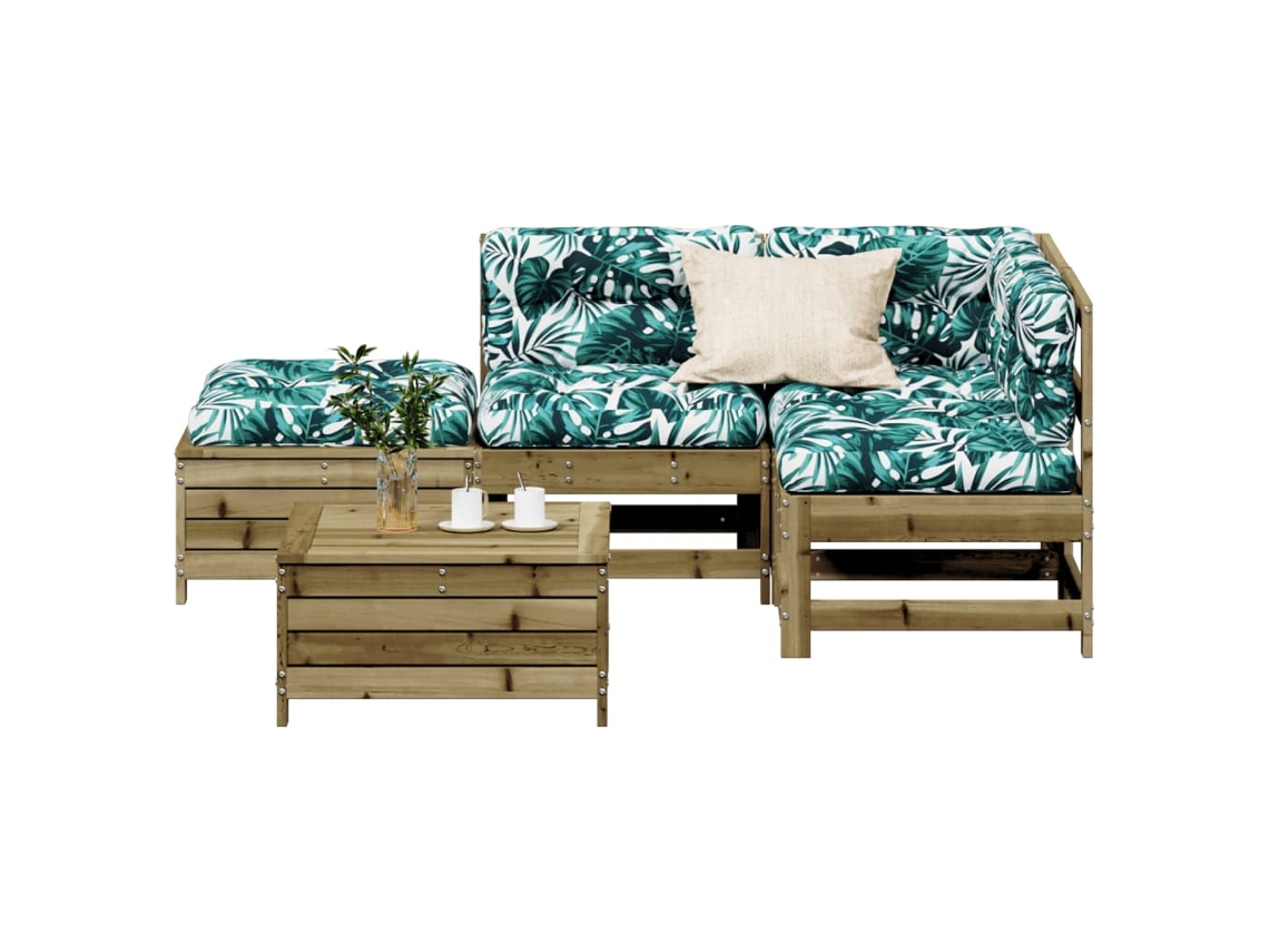 Vidaxl 5 Pcs Conjunto Lounge De Jardim C/ Almofadões Pinho Impregnado