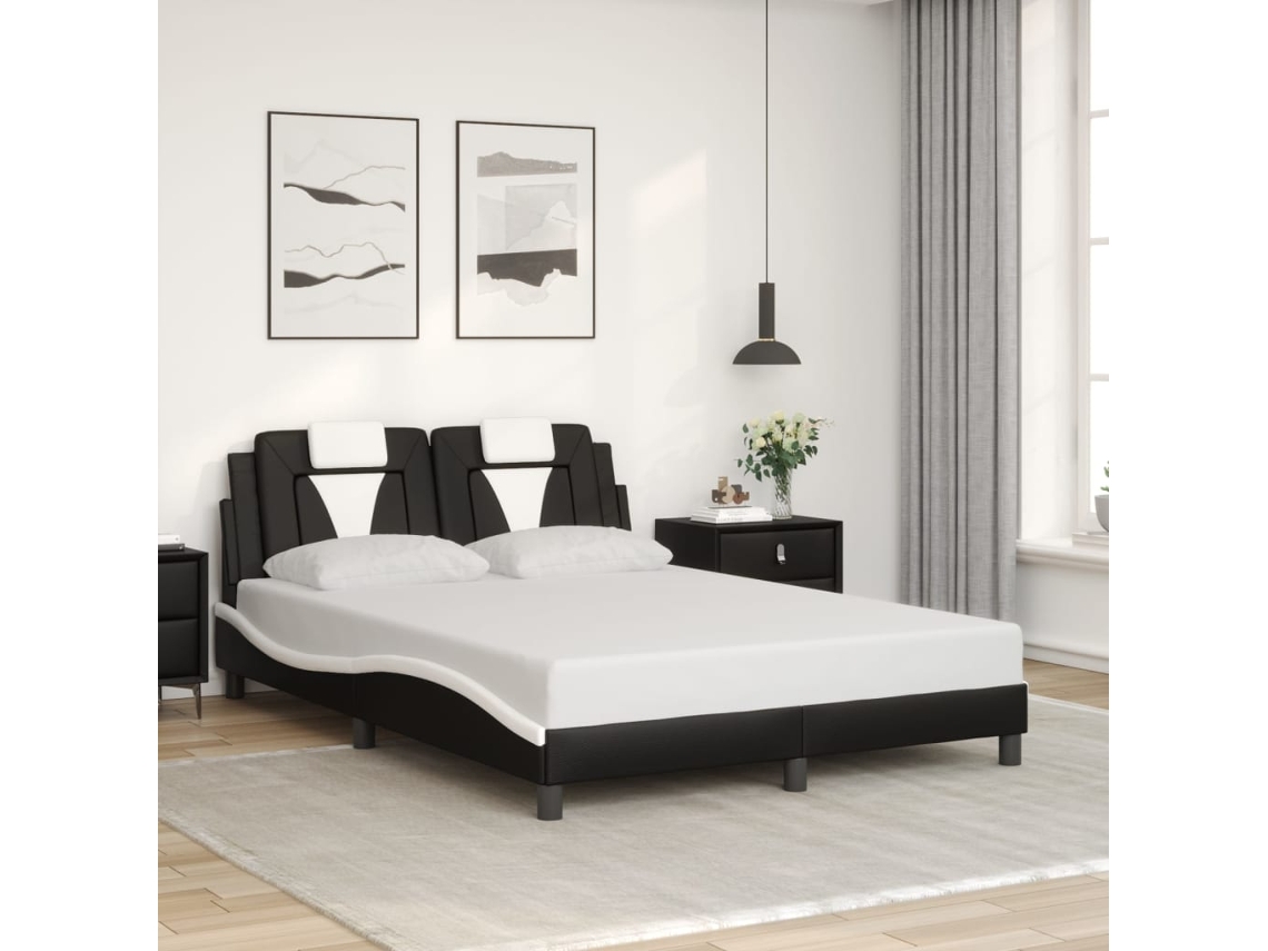 Estrutura Cama C/ Cabeceira 140x200 Couro Artif. Preto/branco