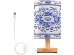 Toalha de mesa de porcelana com estampa floral para o quarto, suportes para dispositivos USB-C, luz de leitura LED e base.