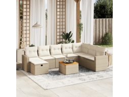 Vidaxl 9 Pcs Conjunto De Sofás P/ Jardim Com Almofadões Vime Pe Bege