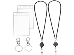 Porta crachá Vertical Transparente com Alça de Pescoço Retrátil Preta, Resistente a Arranhões, para Cartões Id