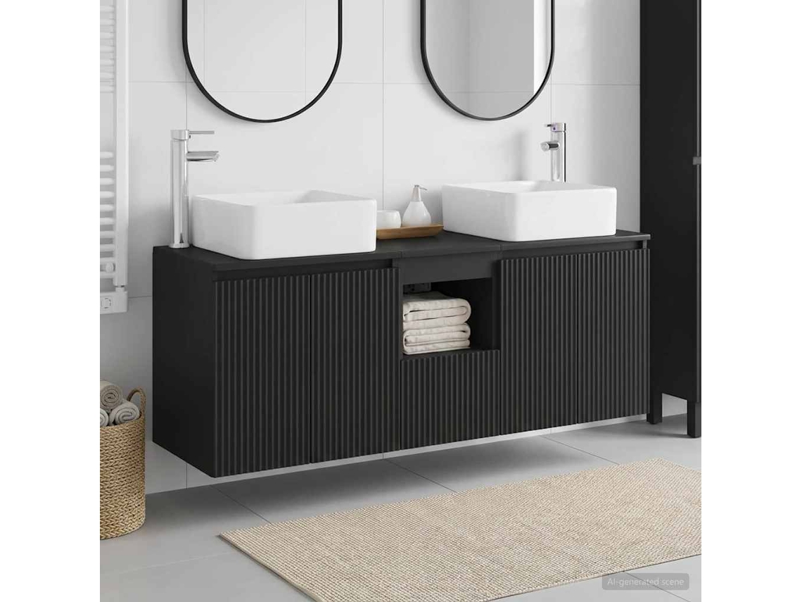 Vidaxl Conjunto De Armários Para Banheiro 3 Unid. Preto