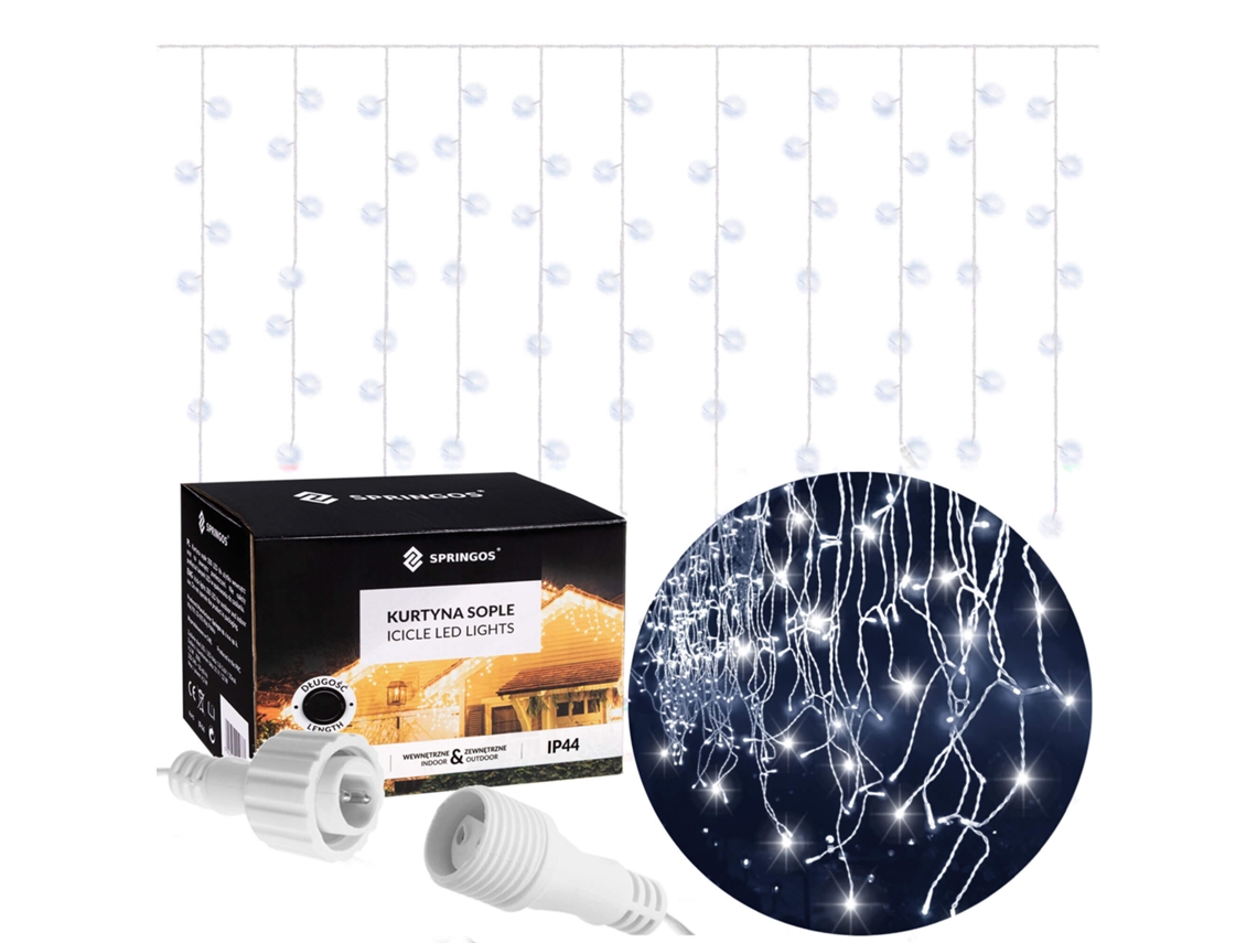 Cortina de Luz Decoração 500 Led 22,5 M Branco Frio Função Flashing Fonte de Alimentação