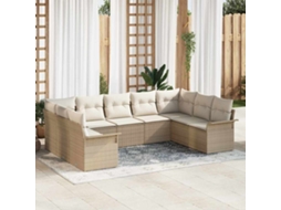 Vidaxl Conjunto De Sofá De Jardim Com Almofada Bege Vime Pe