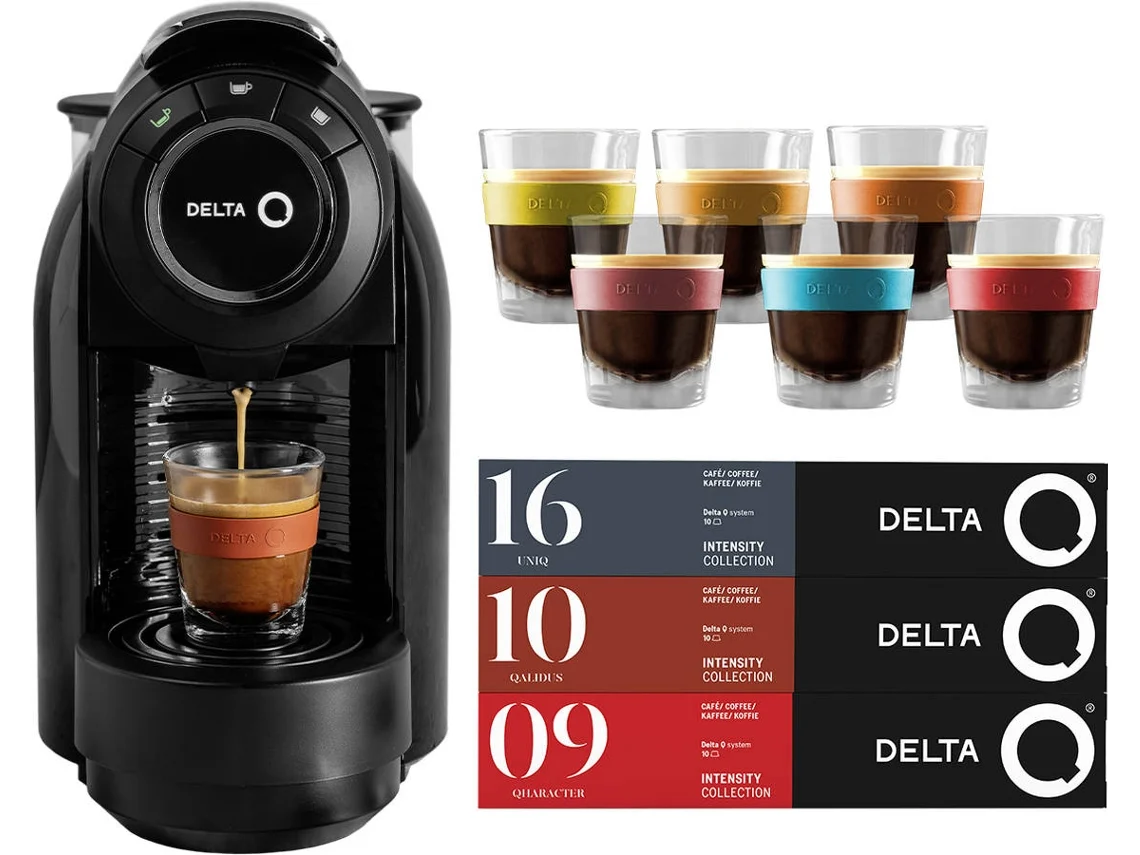 Kit Máquina de Café DELTA Q Qool Evolution Preta + 6 copos Qlear + até 60 cápsulas (Outlet Caixa Aberta)