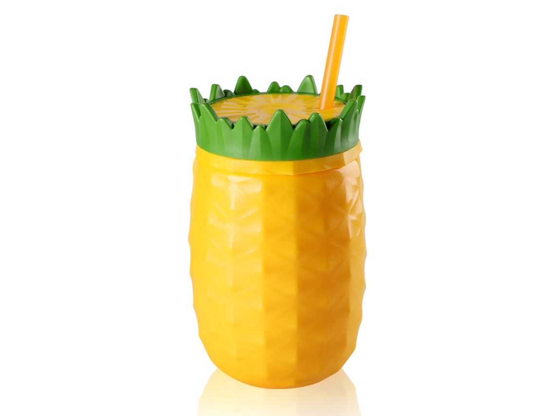 Caneca Plástica com Canudo de Forma de Fruta Isolante a Frio | S/MARCA
