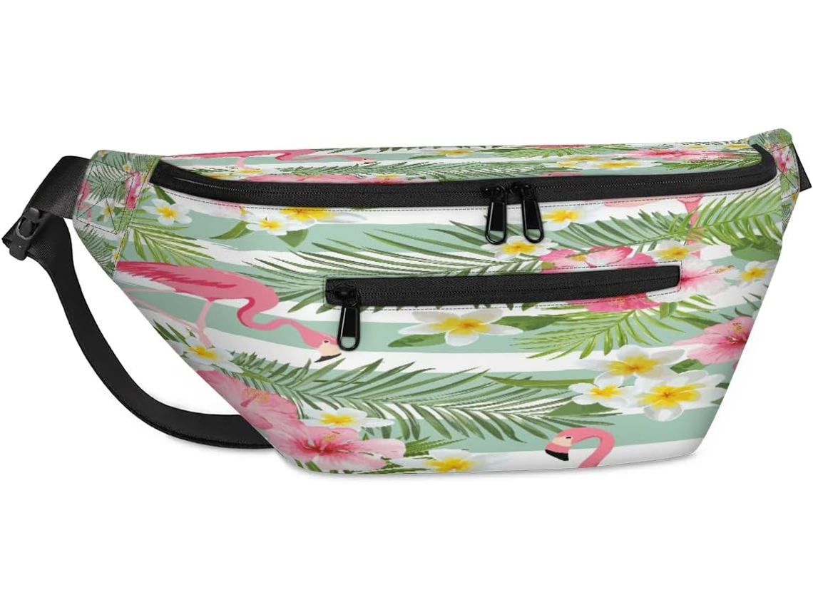 Bolsa de Ombro Unissex com Estampa Flores Tropicais e Flamingos 38 X 25 9 19 Cm Impermeável Flo Design Pa