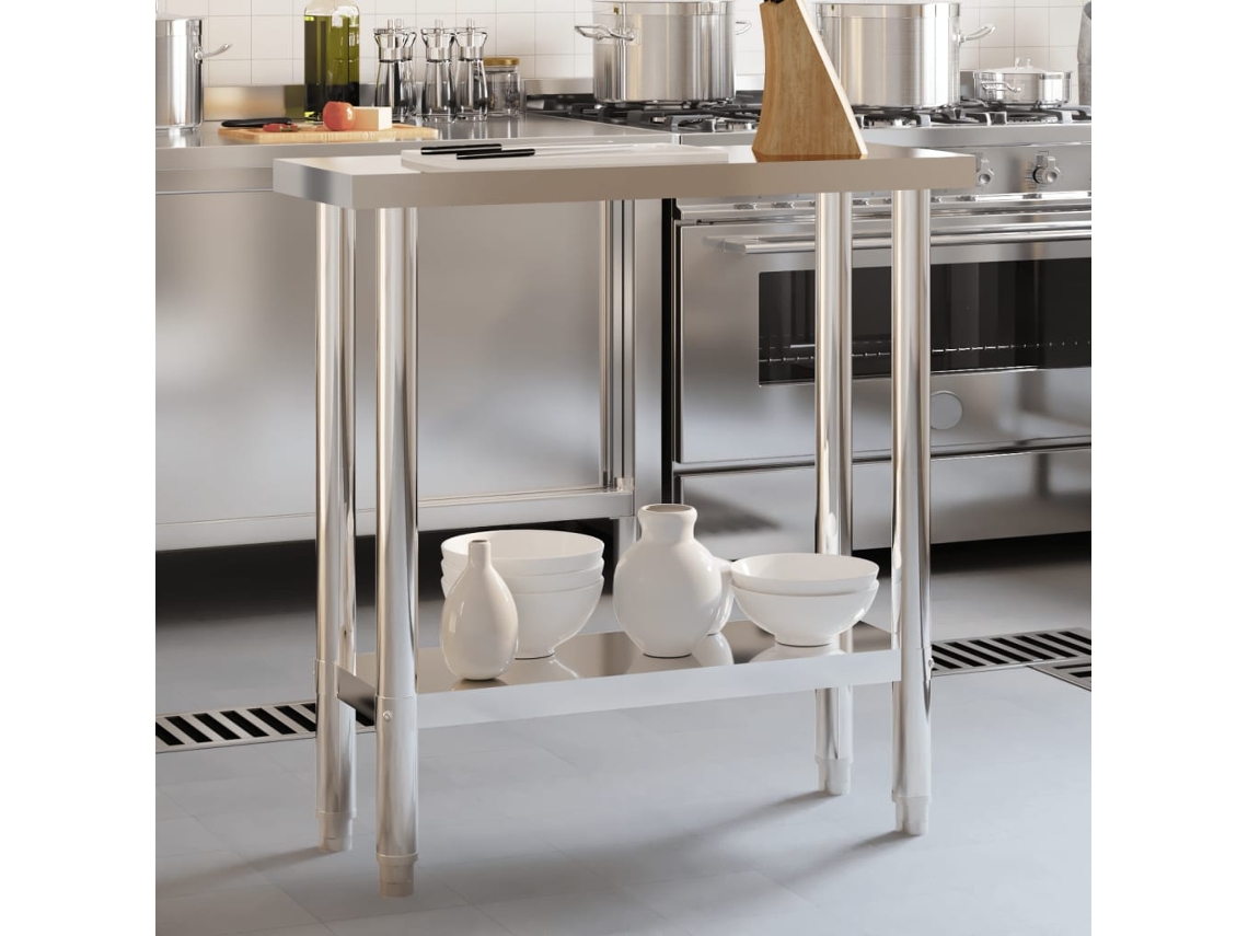 Vidaxl Mesa De Trabalho Para Cozinha 82,5x30x85 Cm Aço Inoxidável