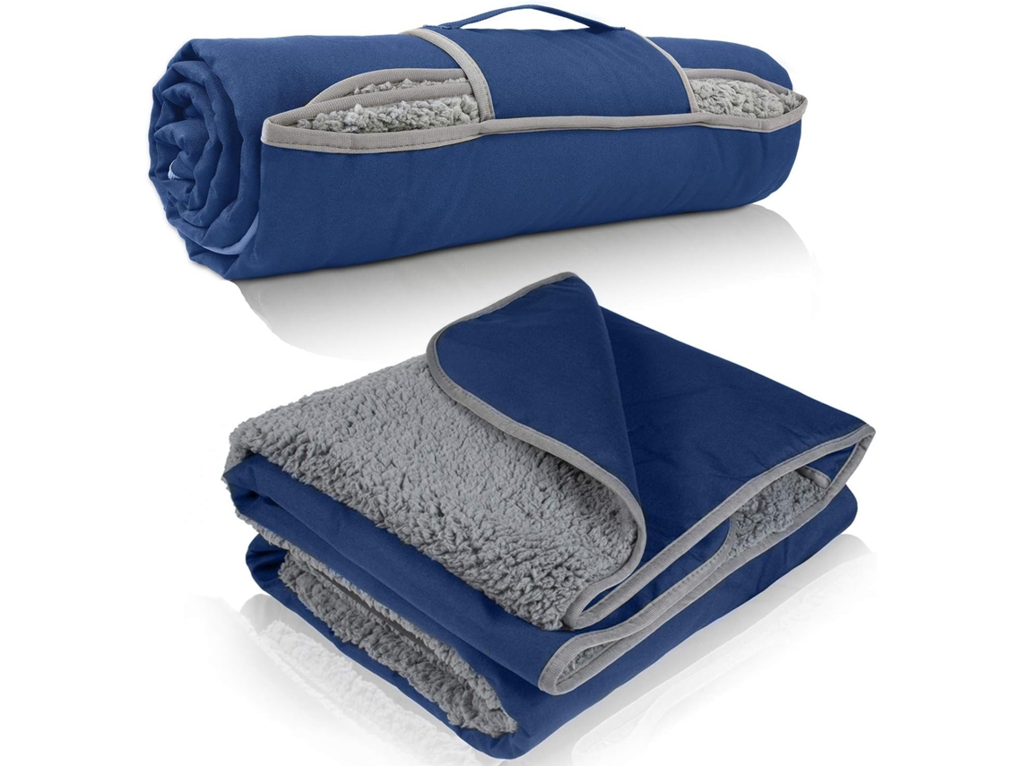 Lurelia Manta De Piquenique 130 X 150 Cm Azul Lã Impermeável Dobrável Portátil Com Alça Lavável Para Praia Parque Campismo