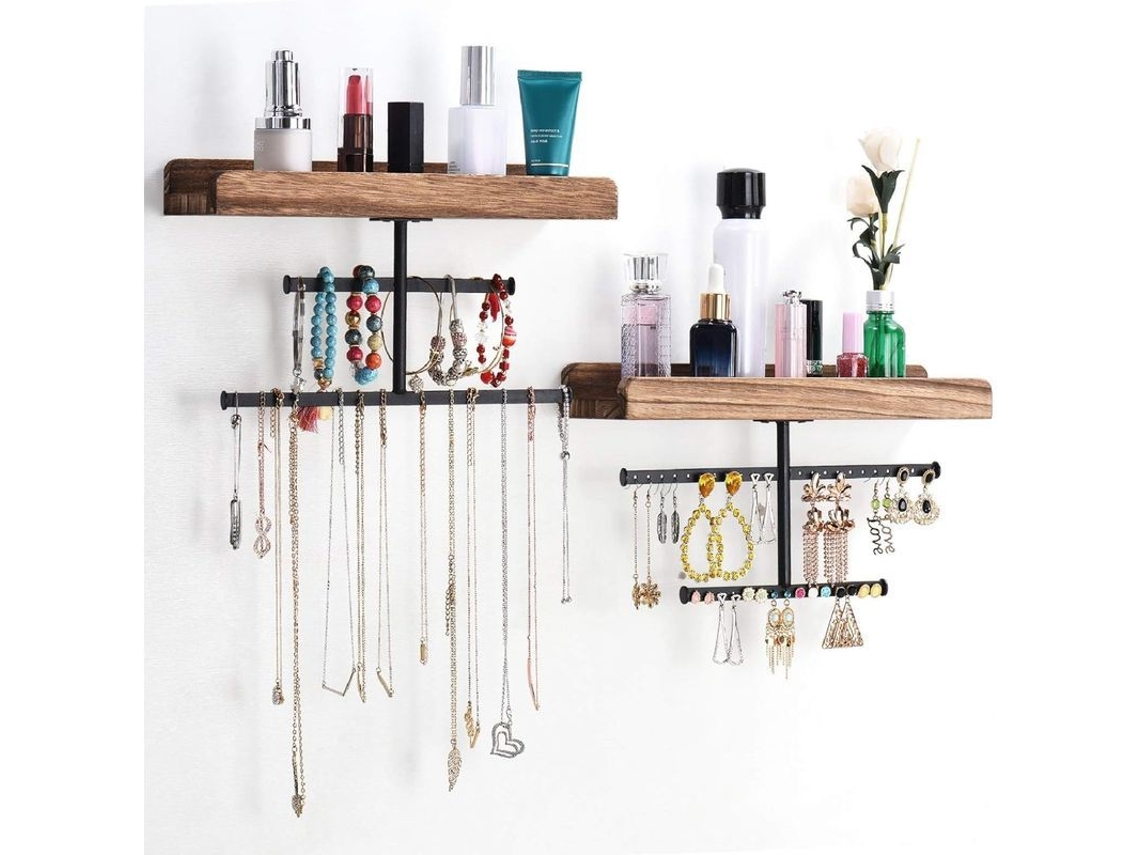 Organizador De Joyas De Pared Montado En Pared Con Madera Rústica Para Collares, Pulseras, Aretes Y Anillos 2025