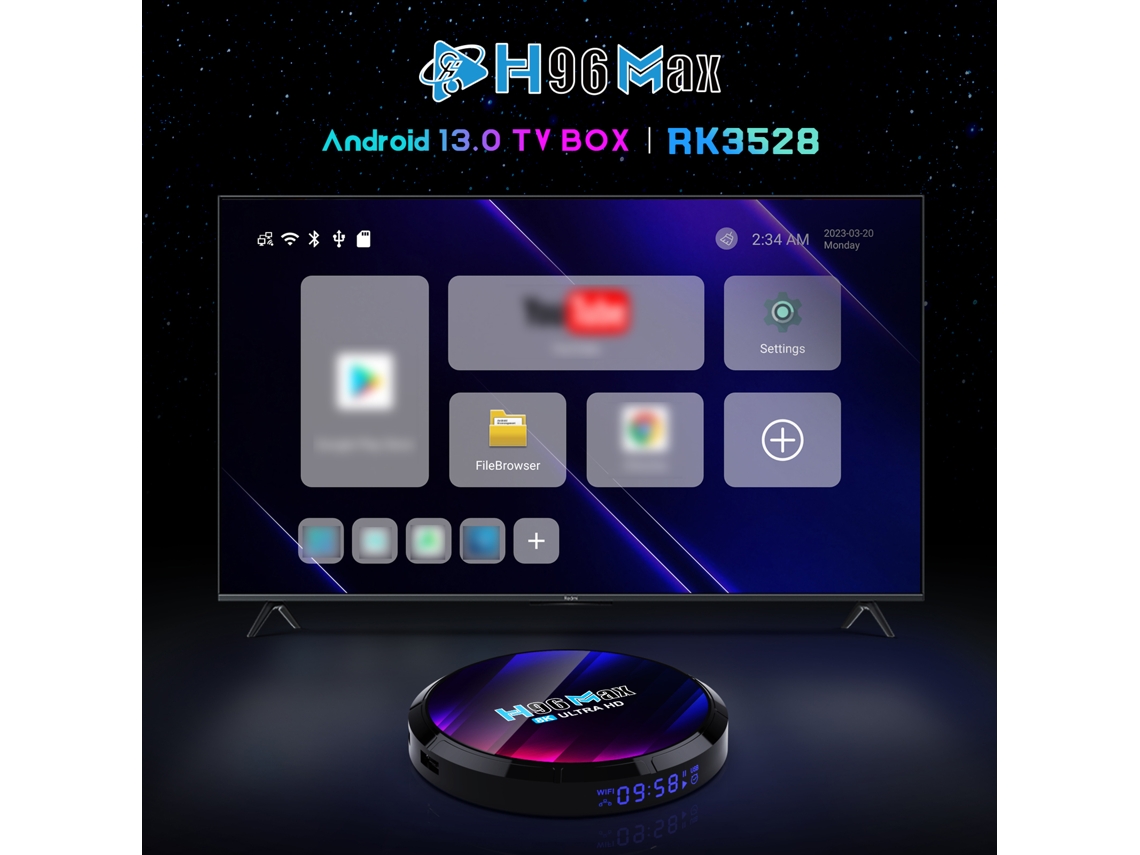 H96max Android 13.0 Caixa De Tv Inteligente Rk3528 Uhd 4k 8k Hdr10+ Wifi6 Bt5.0 2gb+16gb