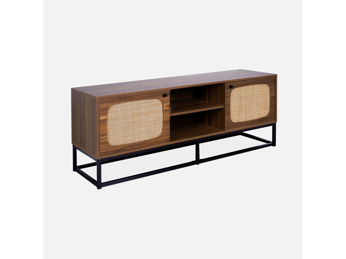 Móvel de Tv com Efeito Madeira e Cana Arredondada 140Cm Natural SWEEEK