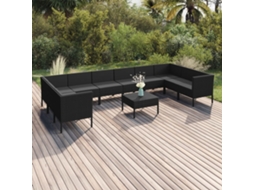 Vidaxl 11 Pcs Conjunto Lounge De Jardim C/ Almofadões Vime Pe Preto