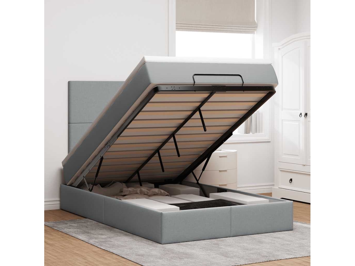 Vidaxl Estrutura Cama Otomana Colchão 120x200 Cm Tecido Cinzento Claro