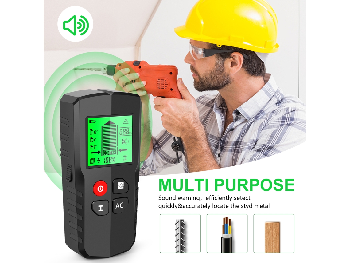 Detector 5 em 1 Parede Lcd Metal Madeira Cabos Ac