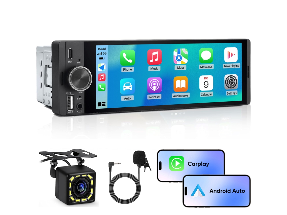 Hexinex Rádio 1 Din Com Carplay Sem Fio - Ecrã Táctil De 6,86 Polegadas, Rádio Carplay