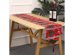 Toalha de Mesa Natalina Tejida 71 Polegadas Decorativa com Elementos de Árvore de Natal