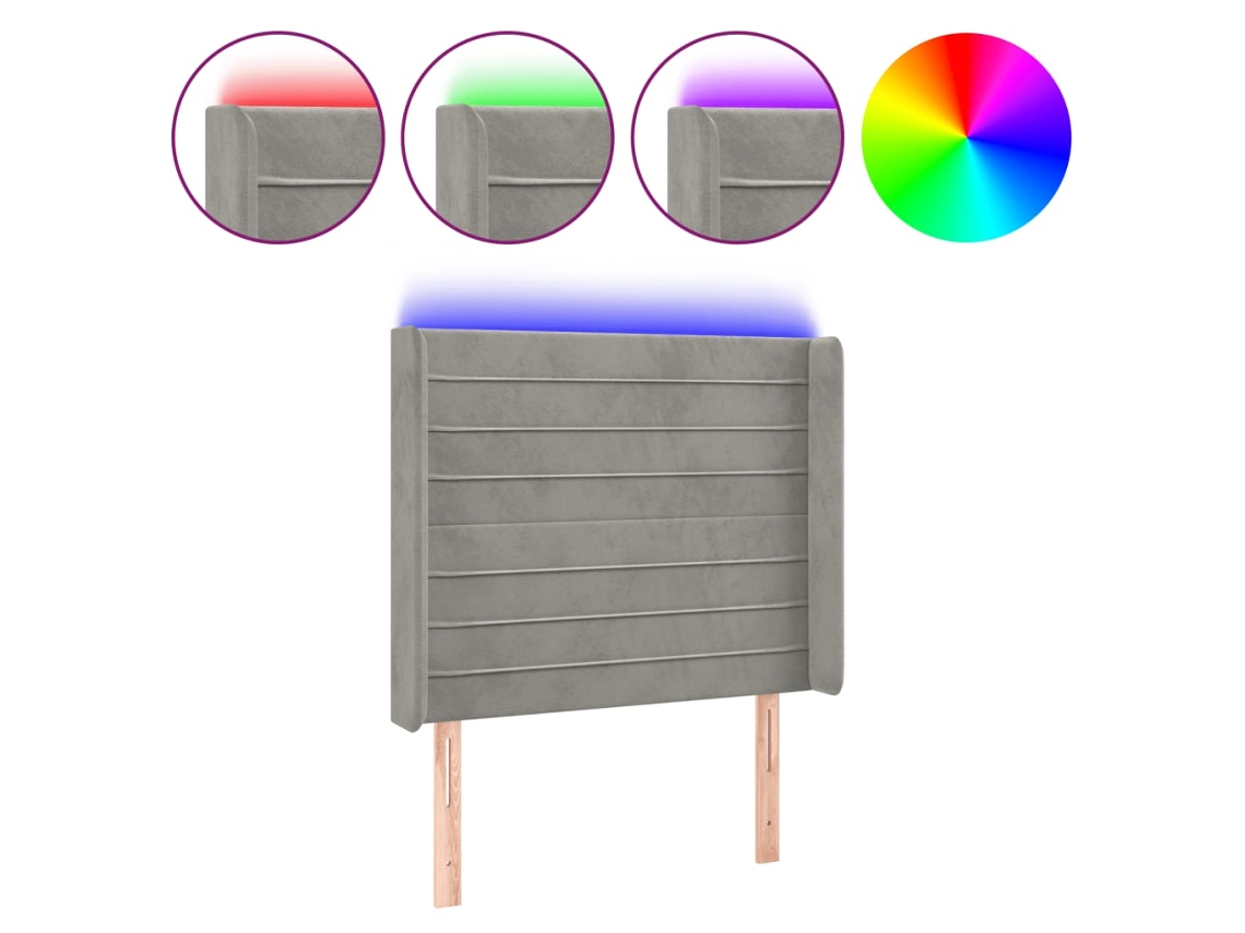 Cabeceira de Cama com Luzes Led Veludo Cinza claro MAISON EXCLUSIVE (93x16x118 cm)
