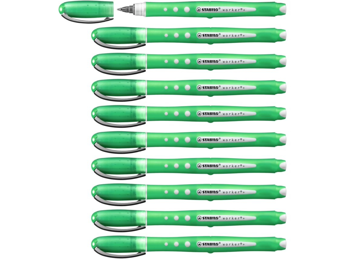 Caneta esferográfica cilíndrica verde colorida STABILO Worker 10 peças