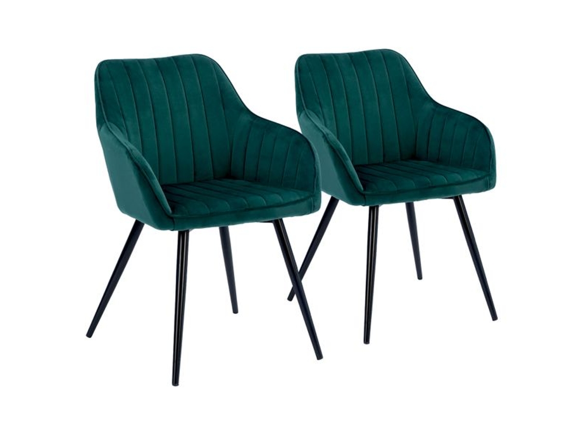 Conjunto de 2 Cadeiras de Veludo Verde Bertille HAPPY GARDEN