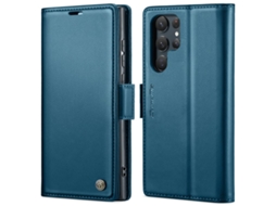 Capa Para Samsung Galaxy S22 Ultra 5g Borboleta Fivela Litchi Textura De Telefone De Couro Rfid Antirroubo Azul