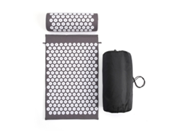 Tapete Acupressão Cinza Branco com Almofada e Bolsa para Relaxamento Alívio Dor ZYBLSSBB