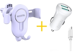 Kit Carregador Isqueiro, Cabo Type-C e Suporte Telemóvel ACCETEL CC267 SP-118 (Branco)
