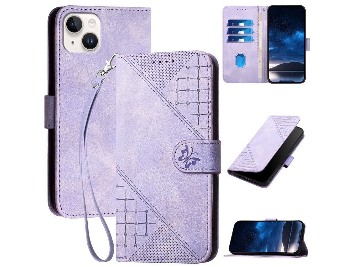 Capa Para Iphone 15 Plus Pele Sintética Roxo