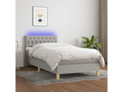 Vidaxl Cama Box Spring C/ Colchão E Led 100x200 Cm Tecido Cinza-claro