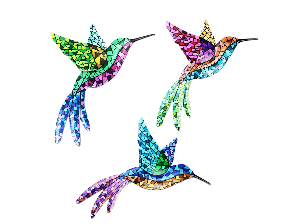 3pcs Arte de Parede Beija flor em Metal Escultura de Aves Decorativa para Indoors e Outdoors Jardim Casa
