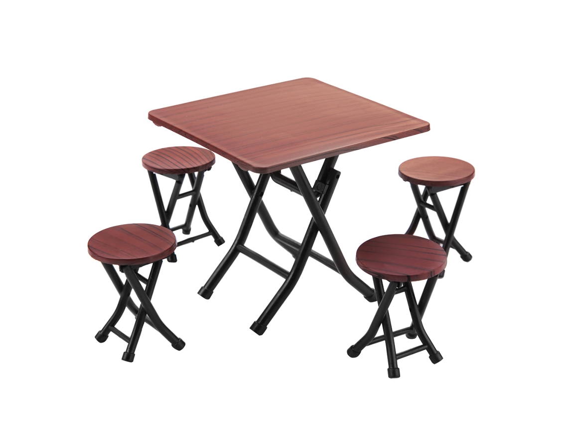 Mali conjunto de Mesa e Cadeiras Plegáveis de Miniatura para Casa de Bonecas em Escala 1:12